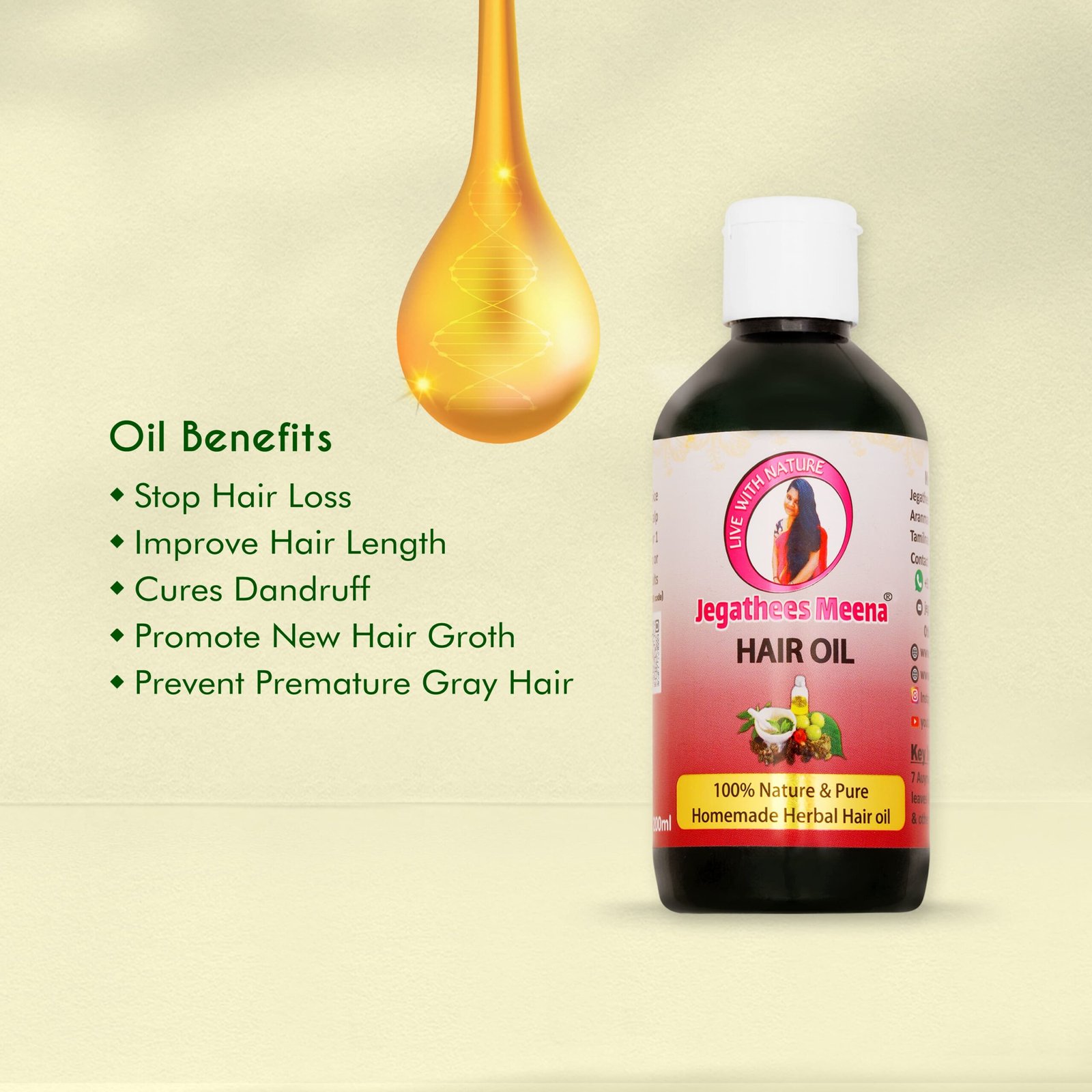 Jegathees Meena Hair Growth Oil 200ml - Image 4