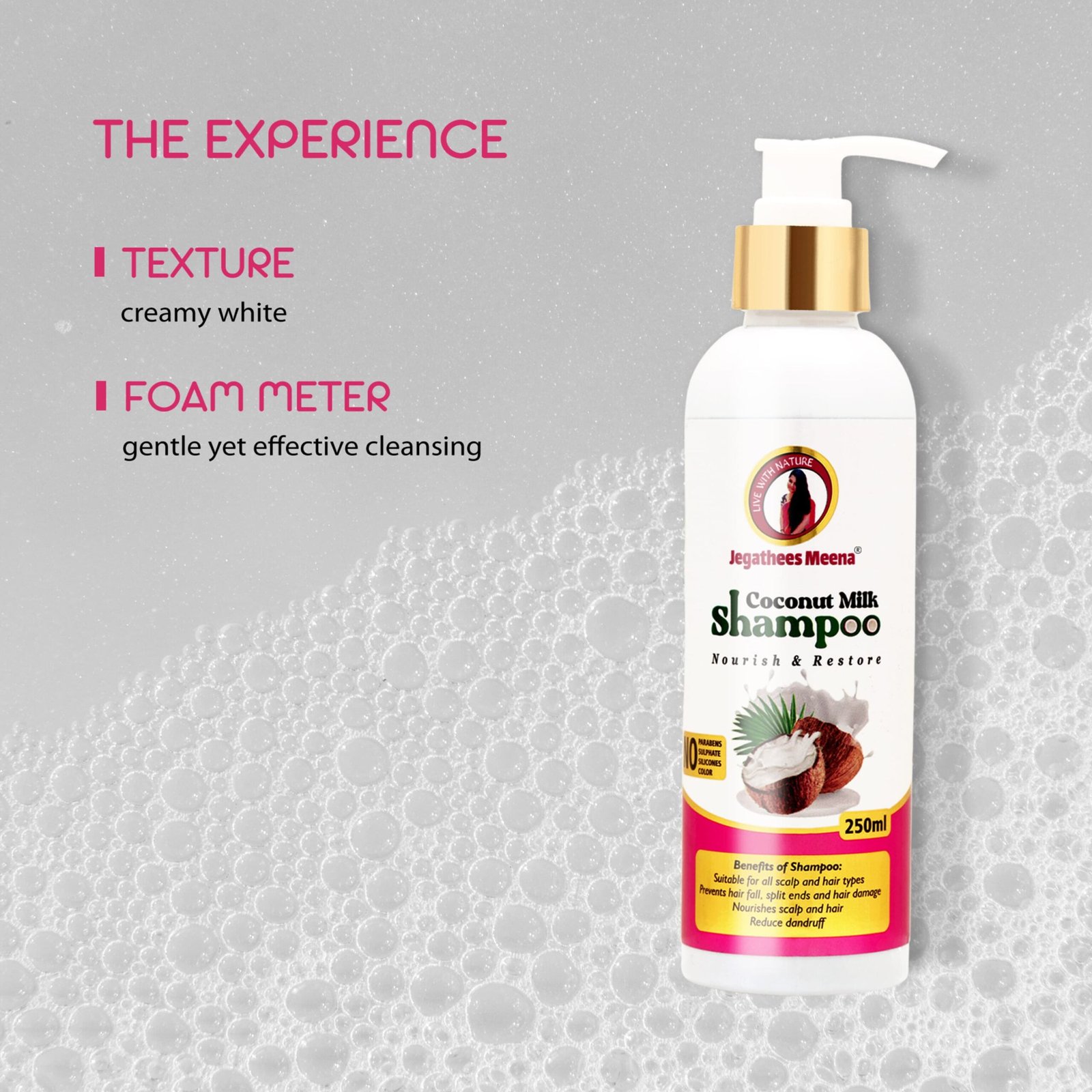 Jegathees Meena Premium Coconut Milk Shampoo 250ml - Image 5