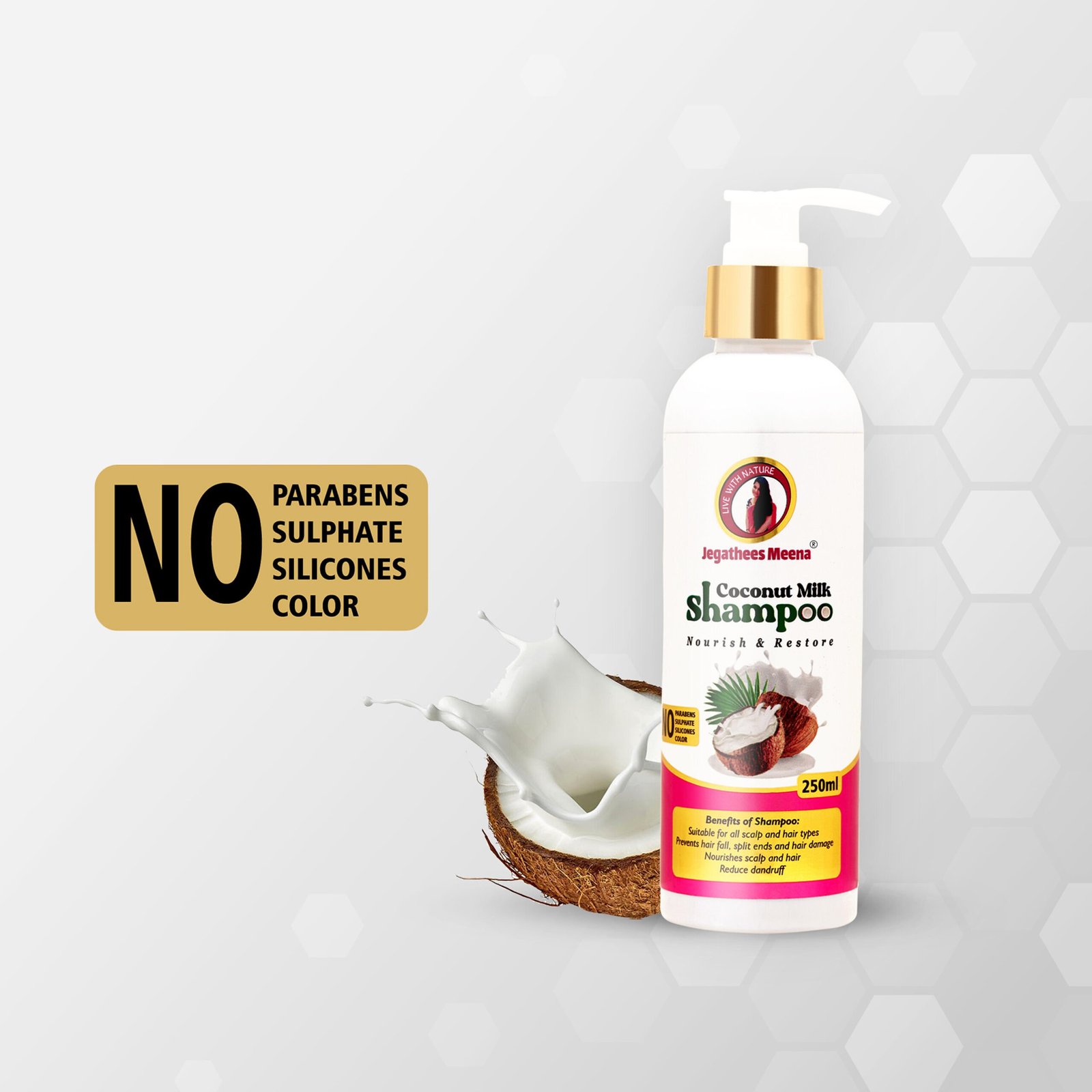 Jegathees Meena Premium Coconut Milk Shampoo 250ml - Image 3